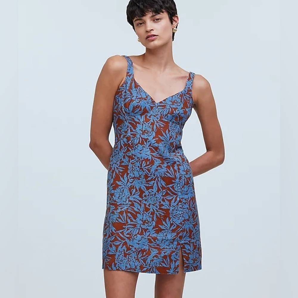 Madewell Sweetheart Mini Dress in Floral 100% Linen NWT